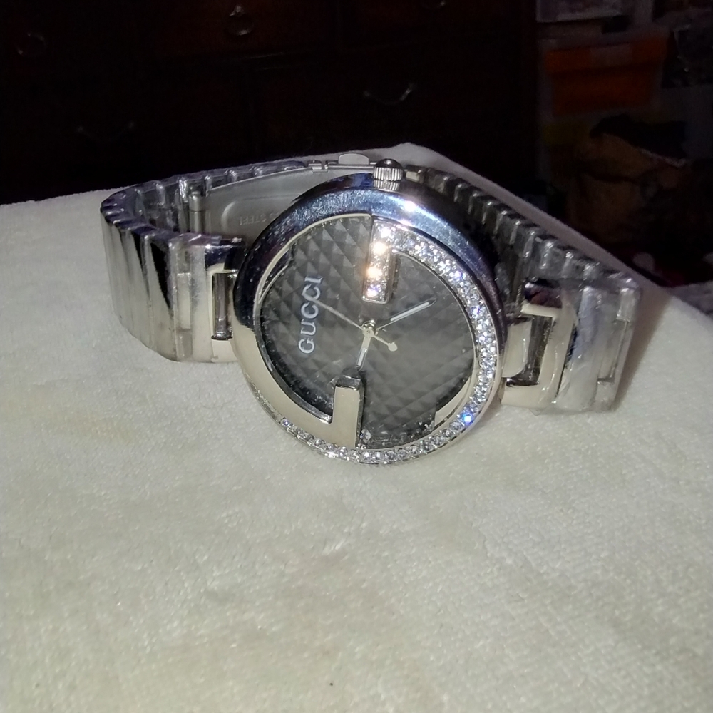 Women's Gucci Watch, Black Bezel, Stones Around Face, Stainless Steel, #1699 #10 - Picture 3 of 16